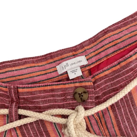 J. Jill Womens Striped Linen Shorts Size Rope Tie Belt coastal resort wear - Picture 6 of 9
